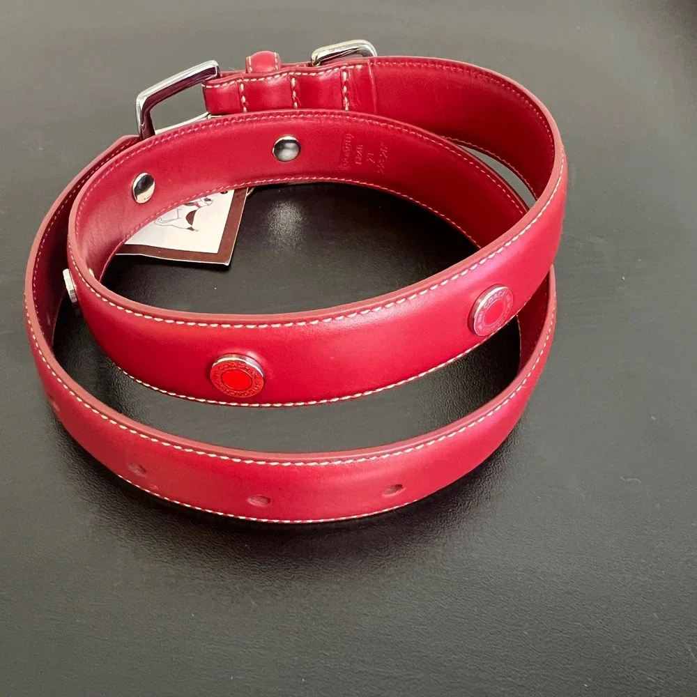 Coach Vintage Red Leather Grommets Dog Collar XL 22-26 Inch 8848 NEW